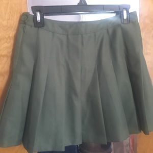 olive green pleated skirt